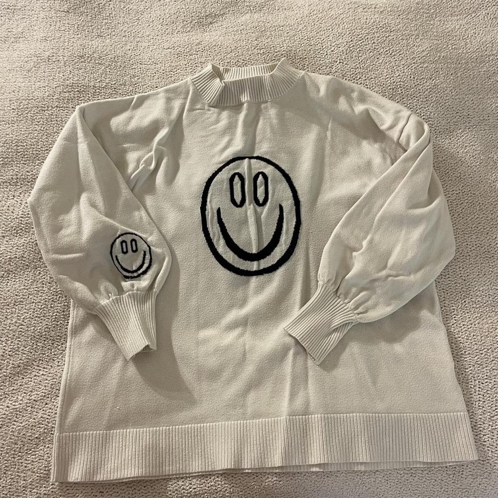 White Sweater with Smiley Face Design